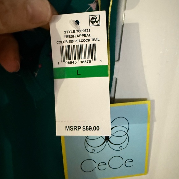 Teal Puff Sleeve Women's Top by CeCe size Large New With Tags NWT - Picture 4 of 7